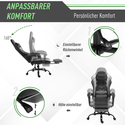 Ergonomic Gaming Chair Office Chair Desk Chair, Swivel Chair Height Adjustable, Adjustable Lumbar Pillow with Footrest Black 62x52x128 cm