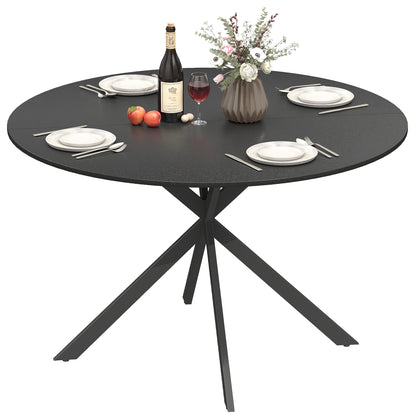 Round Dining Table for 4, 47.2 in Ø Industrial Style with Steel X-Legs, for Dining Room, Kitchen, Home Office, Black