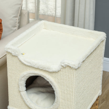 Scratching Barrel 75.5 cm High Three-Tier Cat Barrel with Plush Edge, Cushion, Cat Cave, Scratching Post for Medium-Sized Cats, Cream White