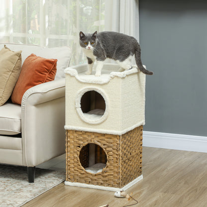 Scratching Barrel 75.5 cm High Three-Tier Cat Barrel with Plush Edge, Cushion, Cat Cave, Scratching Post for Medium-Sized Cats, Cream White