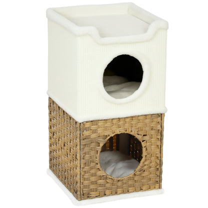 Scratching Barrel 75.5 cm High Three-Tier Cat Barrel with Plush Edge, Cushion, Cat Cave, Scratching Post for Medium-Sized Cats, Cream White