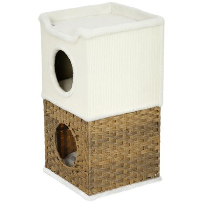 Scratching Barrel 75.5 cm High Three-Tier Cat Barrel with Plush Edge, Cushion, Cat Cave, Scratching Post for Medium-Sized Cats, Cream White