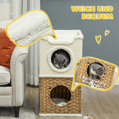 Scratching Barrel 75.5 cm High Three-Tier Cat Barrel with Plush Edge, Cushion, Cat Cave, Scratching Post for Medium-Sized Cats, Cream White