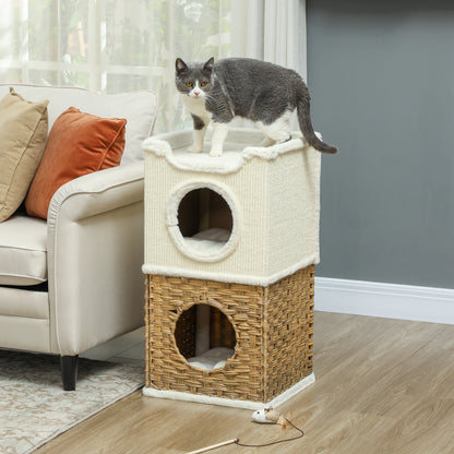 Scratching Barrel 75.5 cm High Three-Tier Cat Barrel with Plush Edge, Cushion, Cat Cave, Scratching Post for Medium-Sized Cats, Cream White