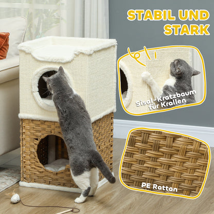 Scratching Barrel 75.5 cm High Three-Tier Cat Barrel with Plush Edge, Cushion, Cat Cave, Scratching Post for Medium-Sized Cats, Cream White