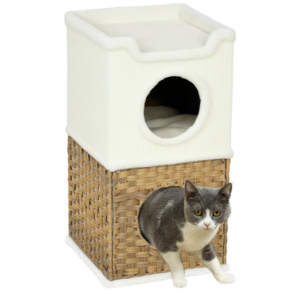 Scratching Barrel 75.5 cm High Three-Tier Cat Barrel with Plush Edge, Cushion, Cat Cave, Scratching Post for Medium-Sized Cats, Cream White