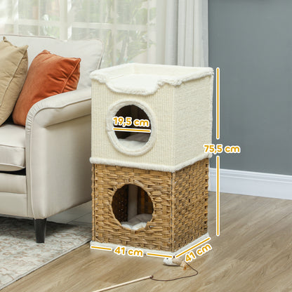 Scratching Barrel 75.5 cm High Three-Tier Cat Barrel with Plush Edge, Cushion, Cat Cave, Scratching Post for Medium-Sized Cats, Cream White