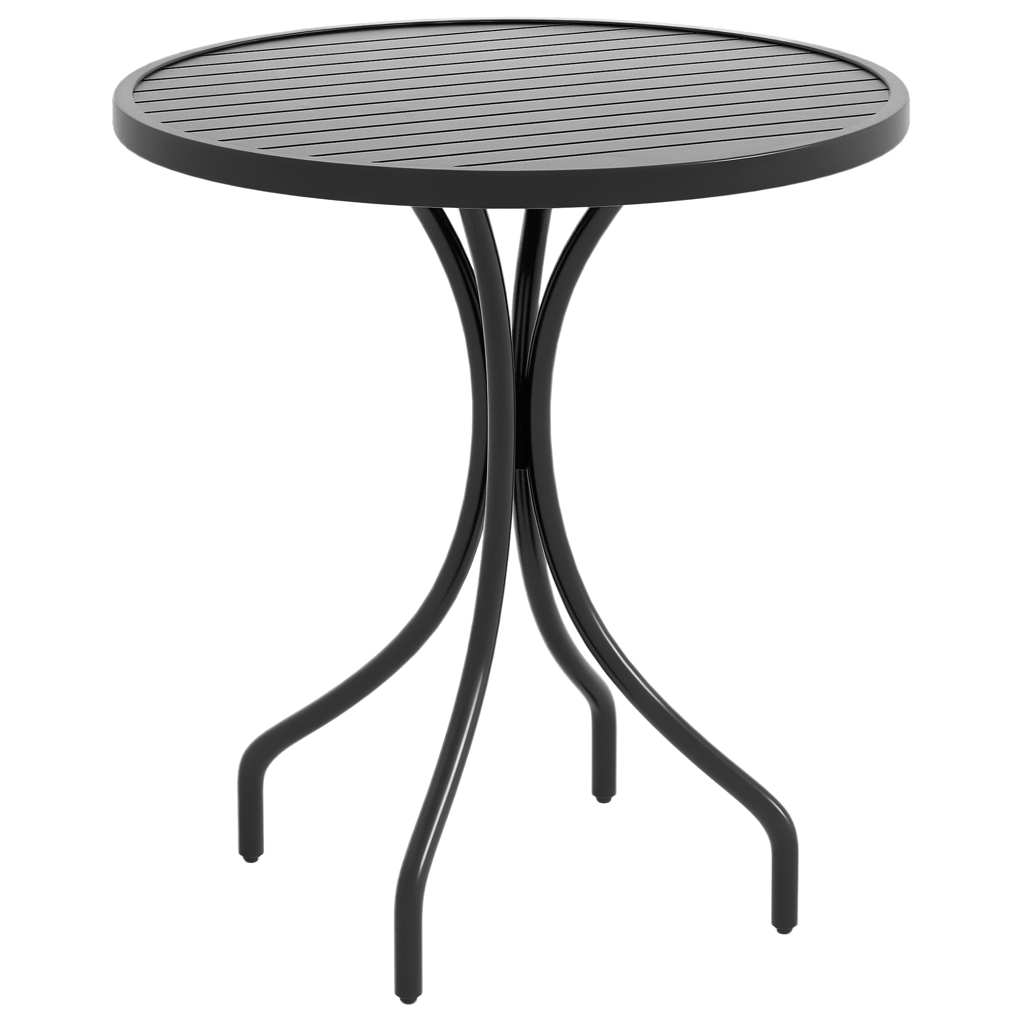 Round Garden Table Ø66 cm, outdoor table in galvanized steel with slatted top for terrace, balcony, black