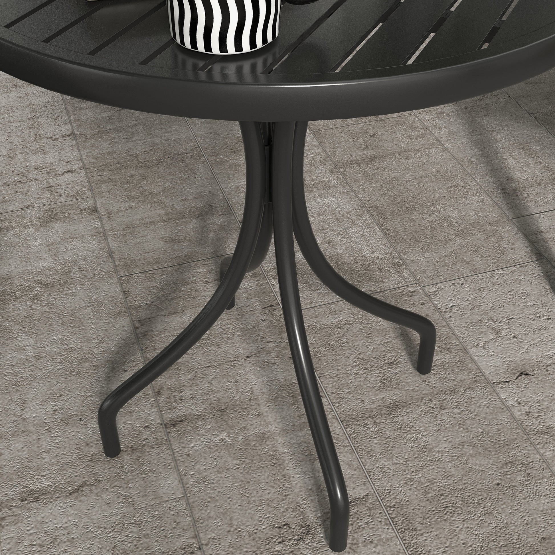 Round Garden Table Ø66 cm, outdoor table in galvanized steel with slatted top for terrace, balcony, black
