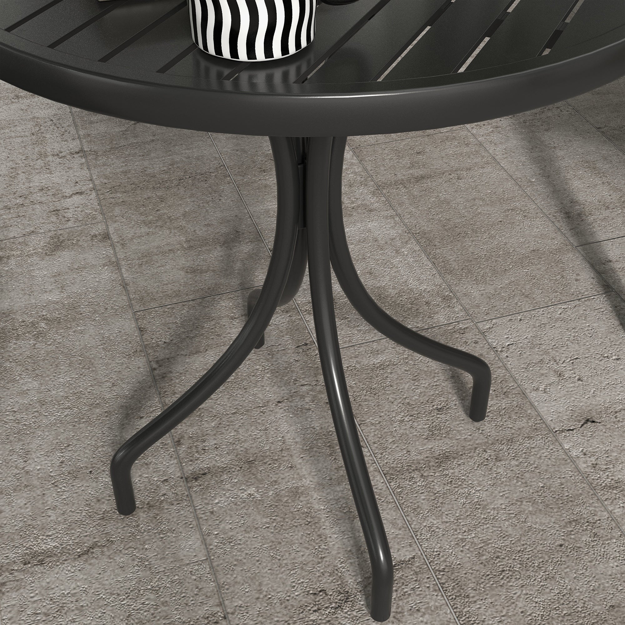 Round Garden Table Ø66 cm, outdoor table in galvanized steel with slatted top for terrace, balcony, black