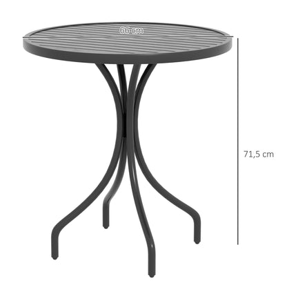 Round Garden Table Ø66 cm, outdoor table in galvanized steel with slatted top for terrace, balcony, black