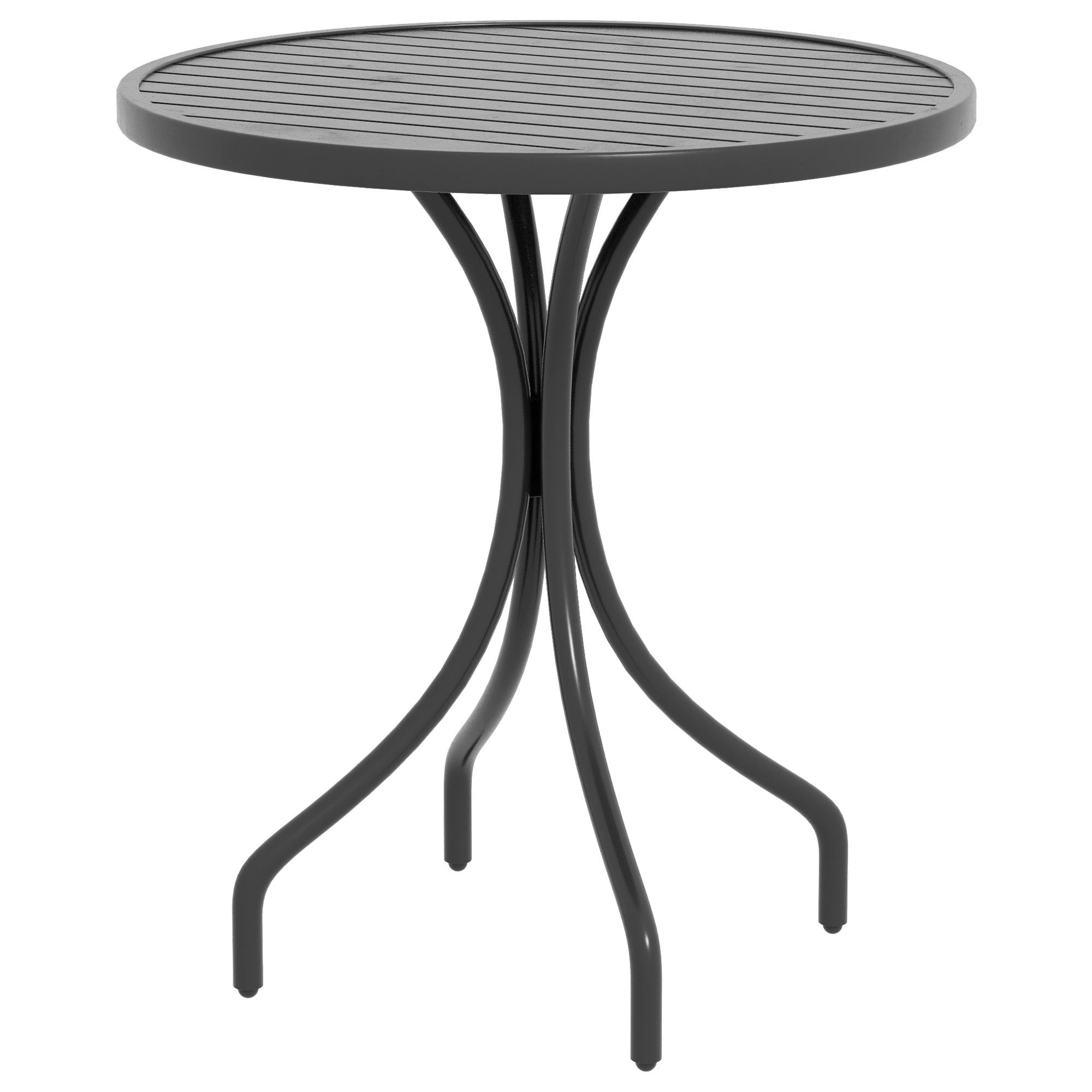 Round Garden Table Ø66 cm, outdoor table in galvanized steel with slatted top for terrace, balcony, black