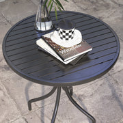 Round Garden Table Ø66 cm, outdoor table in galvanized steel with slatted top for terrace, balcony, black