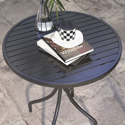 Round Garden Table Ø66 cm, outdoor table in galvanized steel with slatted top for terrace, balcony, black