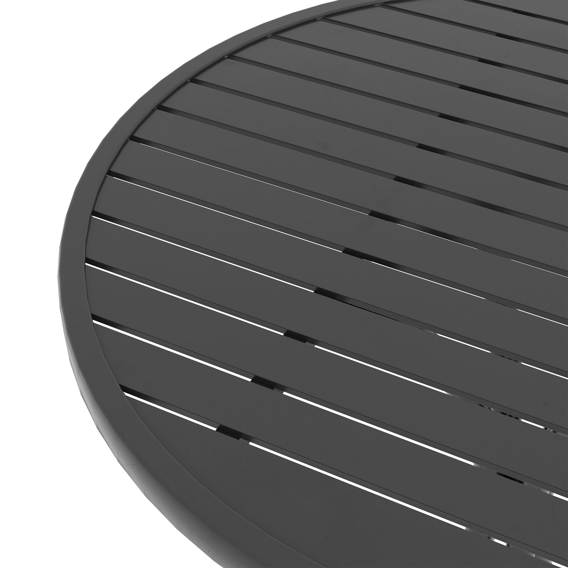 Round Garden Table Ø66 cm, outdoor table in galvanized steel with slatted top for terrace, balcony, black