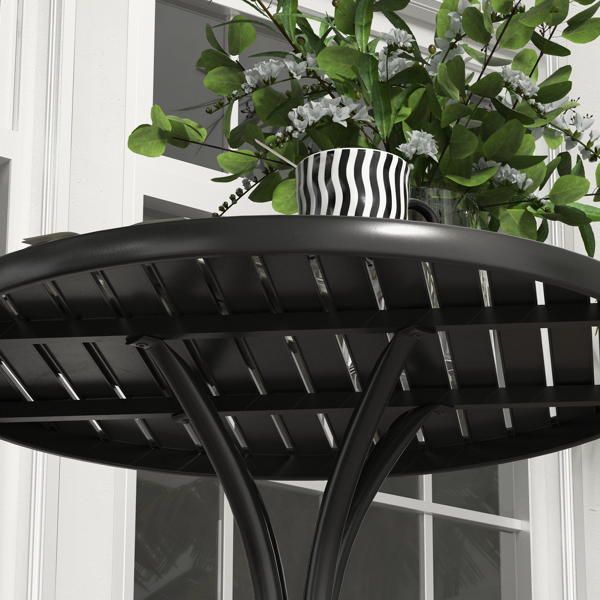Round Garden Table Ø66 cm, outdoor table in galvanized steel with slatted top for terrace, balcony, black