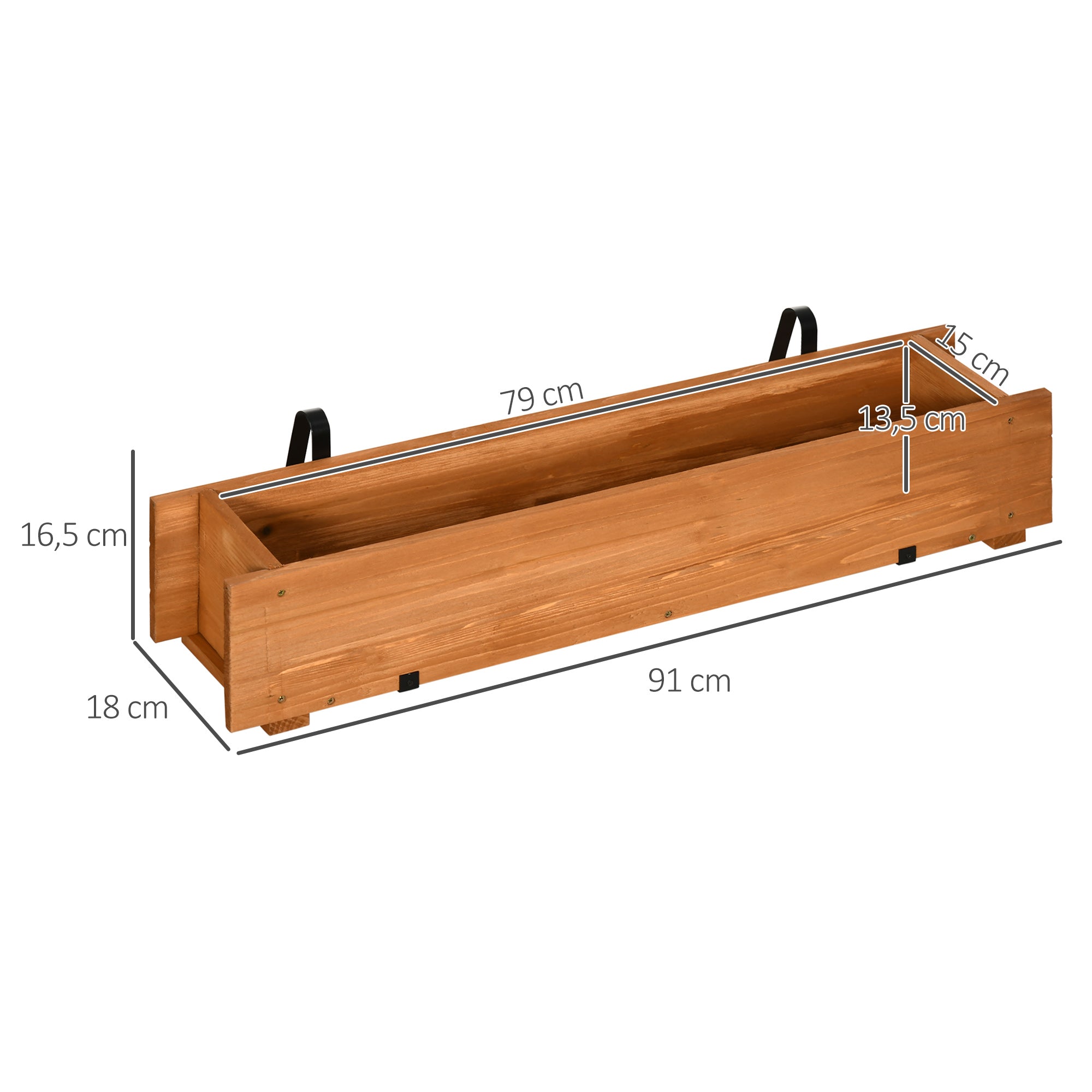 Rectangular Wooden Planter for Floor or Wall Urban Garden with 2 Drainage Holes and 2 Hooks for Crops Plants Flowers on Balcony Garden Terrace 91x18x16.5 cm Natural