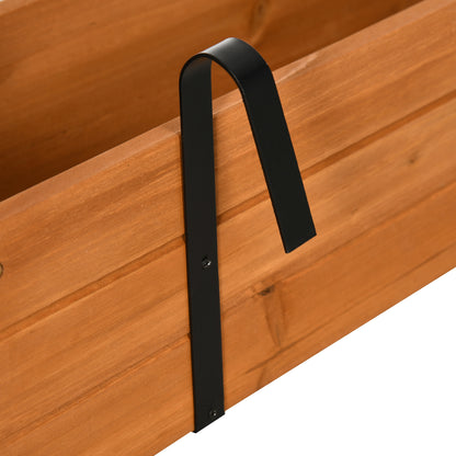 Rectangular Wooden Planter for Floor or Wall Urban Garden with 2 Drainage Holes and 2 Hooks for Crops Plants Flowers on Balcony Garden Terrace 91x18x16.5 cm Natural