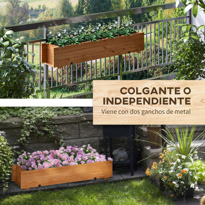 Rectangular Wooden Planter for Floor or Wall Urban Garden with 2 Drainage Holes and 2 Hooks for Crops Plants Flowers on Balcony Garden Terrace 91x18x16.5 cm Natural