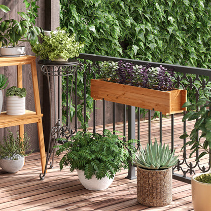 Rectangular Wooden Planter for Floor or Wall Urban Garden with 2 Drainage Holes and 2 Hooks for Crops Plants Flowers on Balcony Garden Terrace 91x18x16.5 cm Natural