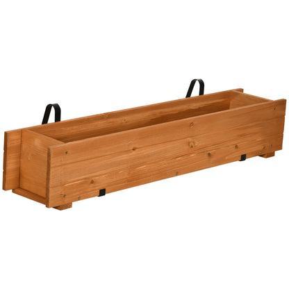 Rectangular Wooden Planter for Floor or Wall Urban Garden with 2 Drainage Holes and 2 Hooks for Crops Plants Flowers on Balcony Garden Terrace 91x18x16.5 cm Natural