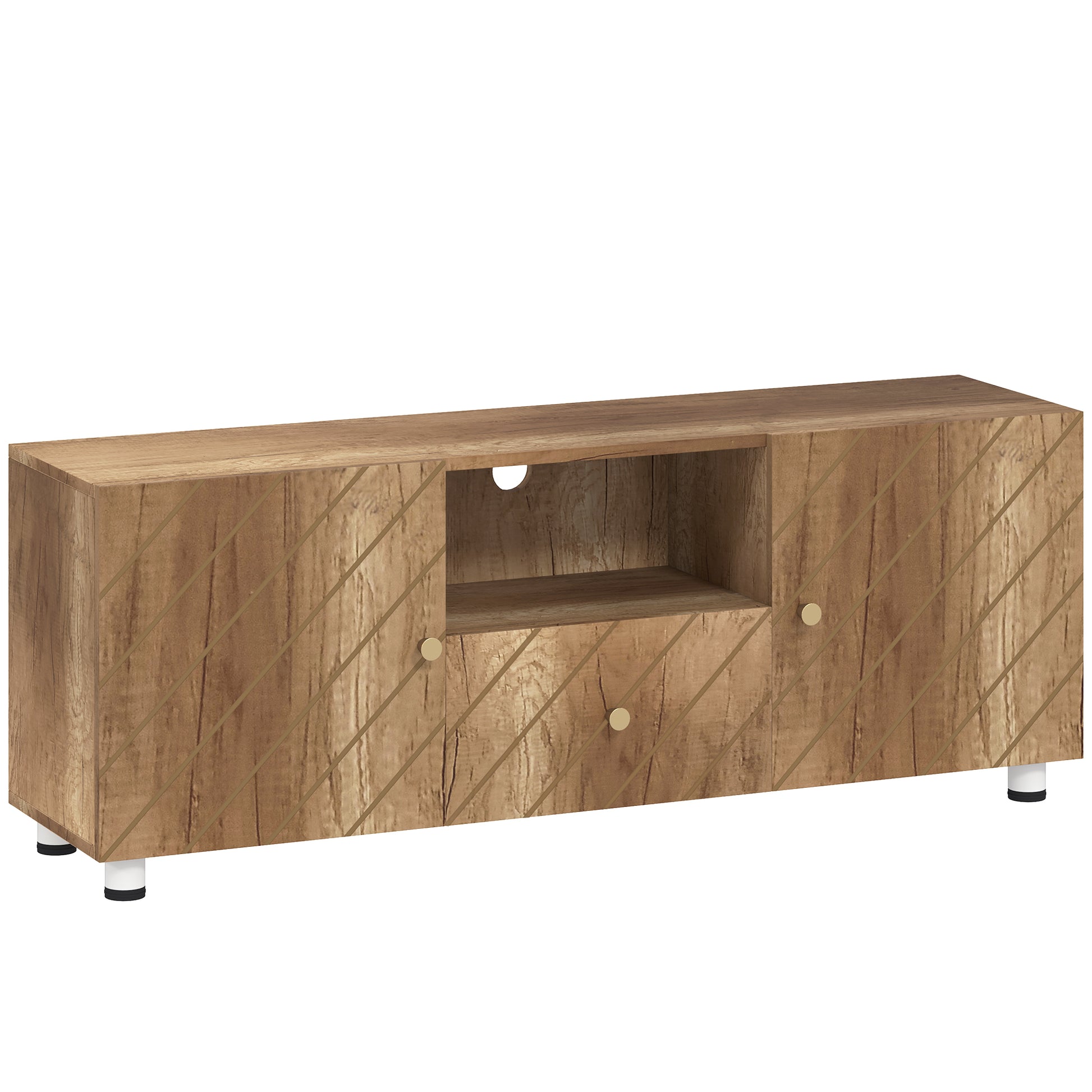 TV Stand Wooden TV Cabinet for TVs up to 50 Inches with 2 Cabinets and Open Compartment and Drawer for Living Room Bedroom, 120 x 30 x 45 cm, Natural Wood