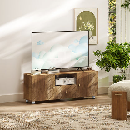 TV Stand Wooden TV Cabinet for TVs up to 50 Inches with 2 Cabinets and Open Compartment and Drawer for Living Room Bedroom, 120 x 30 x 45 cm, Natural Wood