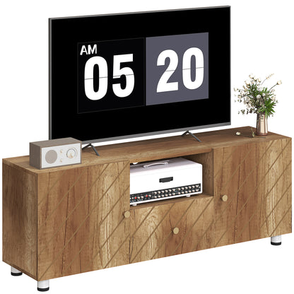 TV Stand Wooden TV Cabinet for TVs up to 50 Inches with 2 Cabinets and Open Compartment and Drawer for Living Room Bedroom, 120 x 30 x 45 cm, Natural Wood