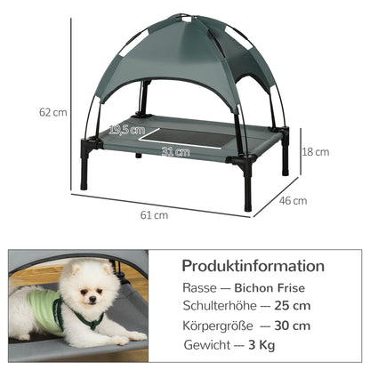Elevated Dog Bed with Canopy, Pet Bed, Dog Lounger Outdoor with Roof, Breathable, Taft Fabric for Camping Gray 61 x 46 x 62 cm