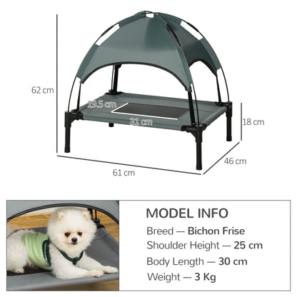 Elevated Dog Bed with Canopy, Pet Bed, Dog Lounger Outdoor with Roof, Breathable, Taft Fabric for Camping Gray 61 x 46 x 62 cm