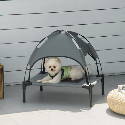 Elevated Dog Bed with Canopy, Pet Bed, Dog Lounger Outdoor with Roof, Breathable, Taft Fabric for Camping Gray 61 x 46 x 62 cm