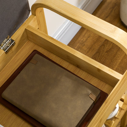 Shoe Bench with Seat Cushion, Shoe Storage, Hidden Compartment, Bamboo Slatted Shelf, for Living Room, Entryway, Bedroom, 60 x 33 x 50, Natural