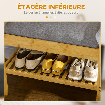 Shoe Bench with Seat Cushion, Shoe Storage, Hidden Compartment, Bamboo Slatted Shelf, for Living Room, Entryway, Bedroom, 60 x 33 x 50, Natural