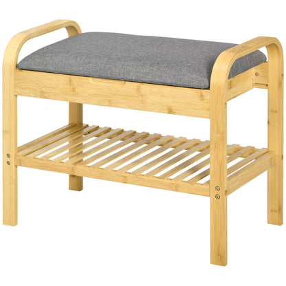 Shoe Bench with Seat Cushion, Shoe Storage, Hidden Compartment, Bamboo Slatted Shelf, for Living Room, Entryway, Bedroom, 60 x 33 x 50, Natural