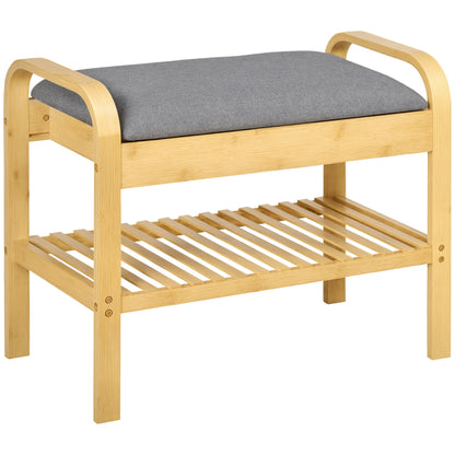 Shoe Bench with Seat Cushion, Shoe Storage, Hidden Compartment, Bamboo Slatted Shelf, for Living Room, Entryway, Bedroom, 60 x 33 x 50, Natural
