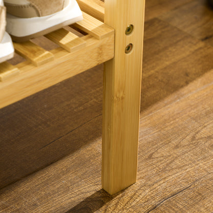 Shoe Bench with Seat Cushion, Shoe Storage, Hidden Compartment, Bamboo Slatted Shelf, for Living Room, Entryway, Bedroom, 60 x 33 x 50, Natural