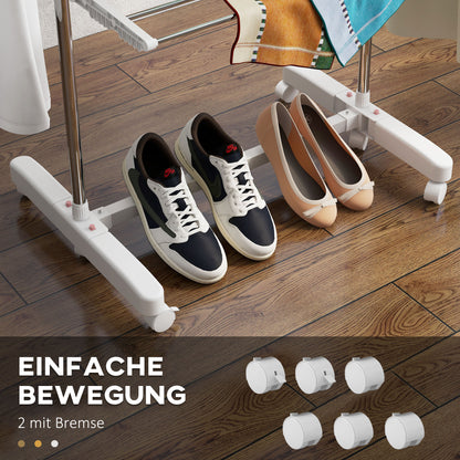 Laundry Rack Tower Clothes Drying Stand with 3 Levels, Foldable Wings, Wheels, Tower Laundry Rack for Indoor and Outdoor Use, 142 x 55 x 152 cm, White