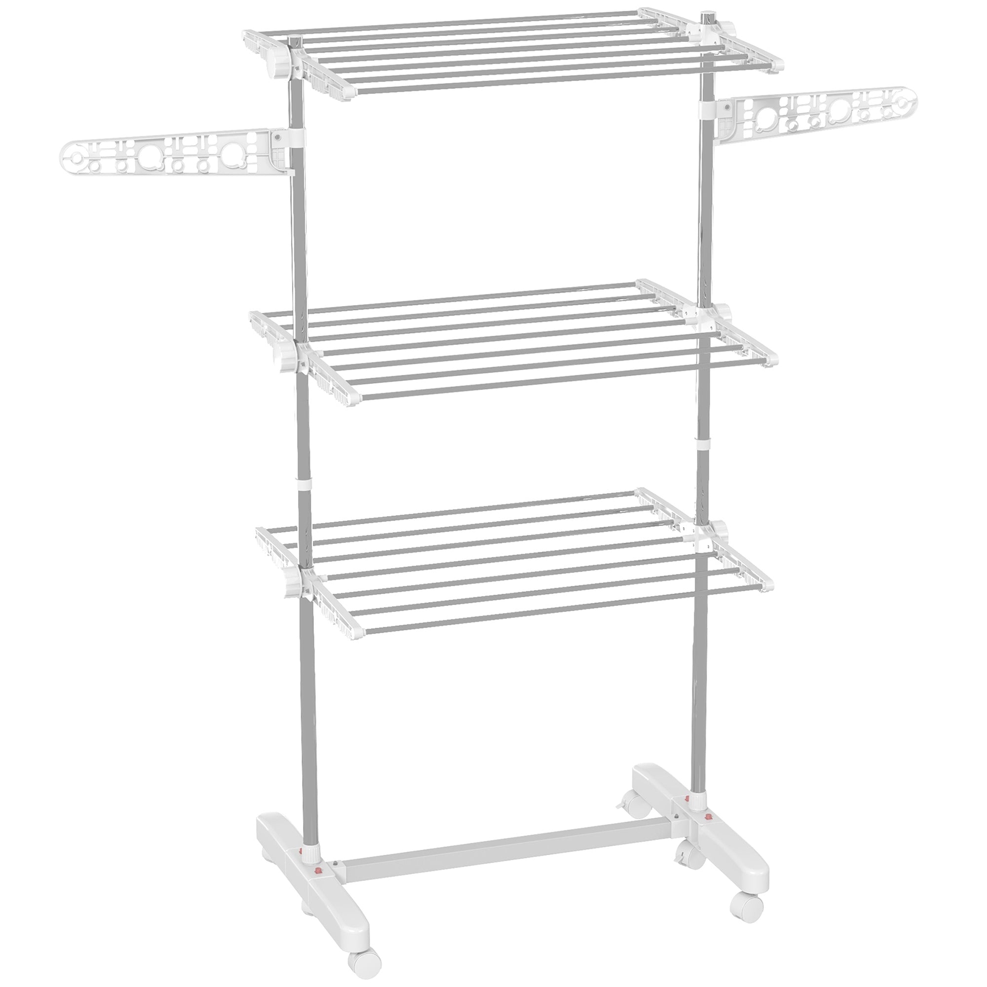 Laundry Rack Tower Clothes Drying Stand with 3 Levels, Foldable Wings, Wheels, Tower Laundry Rack for Indoor and Outdoor Use, 142 x 55 x 152 cm, White