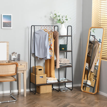 Wooden Clothes Rack with 5 Storage Shelves and Hanging Rod for Bedroom Living Room Entry Industrial Style 101x39x160 cm Rustic