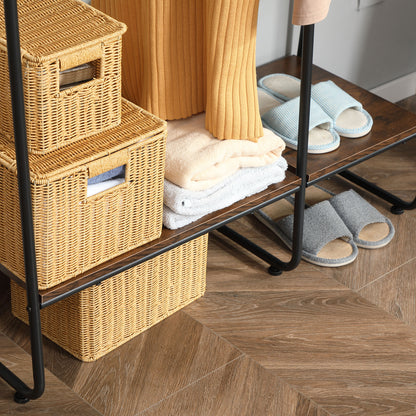 Wooden Clothes Rack with 5 Storage Shelves and Hanging Rod for Bedroom Living Room Entry Industrial Style 101x39x160 cm Rustic