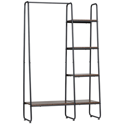 Wooden Clothes Rack with 5 Storage Shelves and Hanging Rod for Bedroom Living Room Entry Industrial Style 101x39x160 cm Rustic