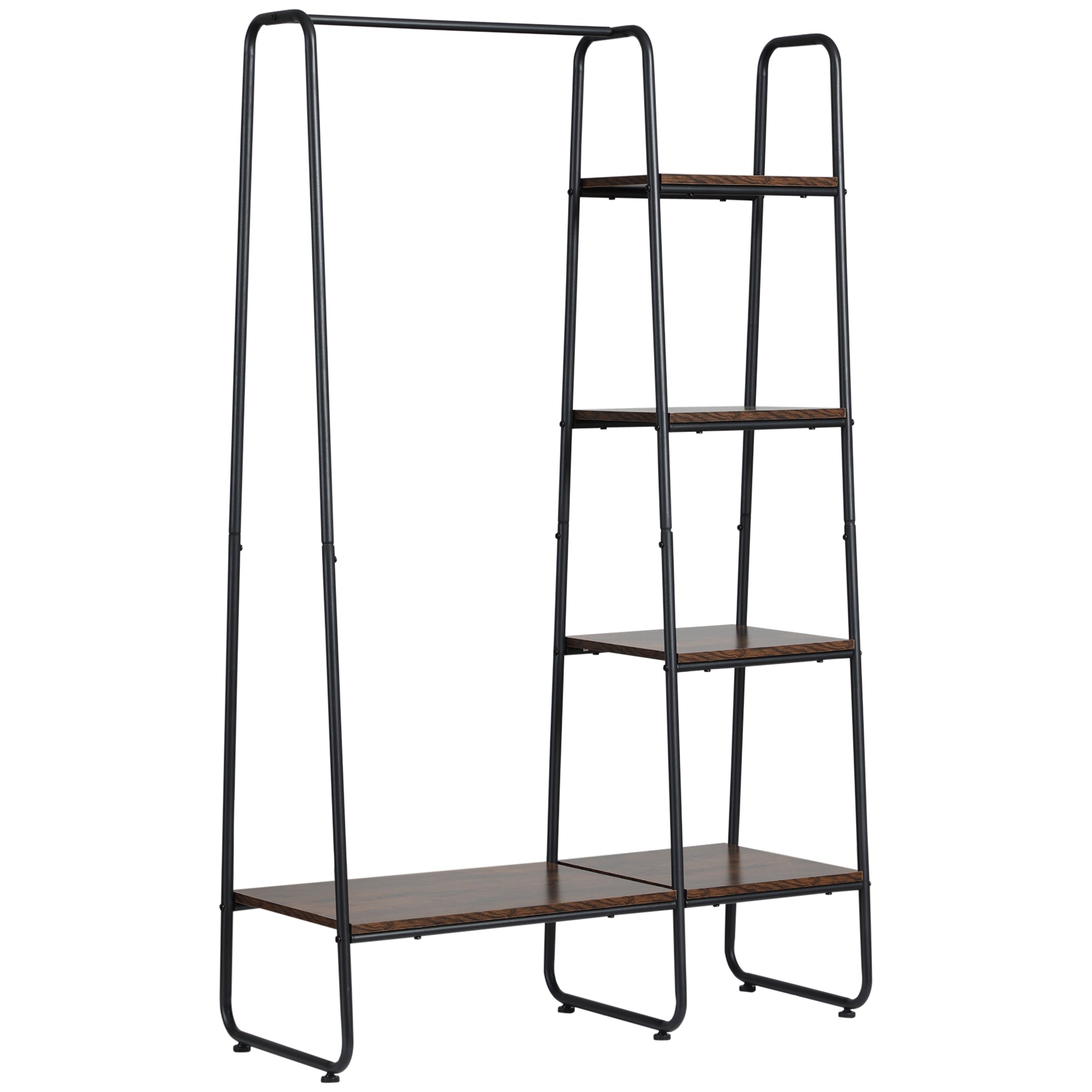 Wooden Clothes Rack with 5 Storage Shelves and Hanging Rod for Bedroom Living Room Entry Industrial Style 101x39x160 cm Rustic