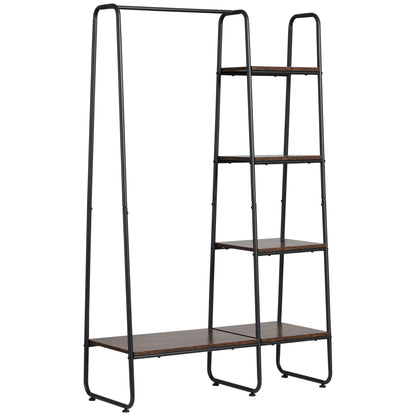 Wooden Clothes Rack with 5 Storage Shelves and Hanging Rod for Bedroom Living Room Entry Industrial Style 101x39x160 cm Rustic