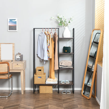 Wooden Clothes Rack with 5 Storage Shelves and Hanging Rod for Bedroom Living Room Entry Industrial Style 101x39x160 cm Rustic