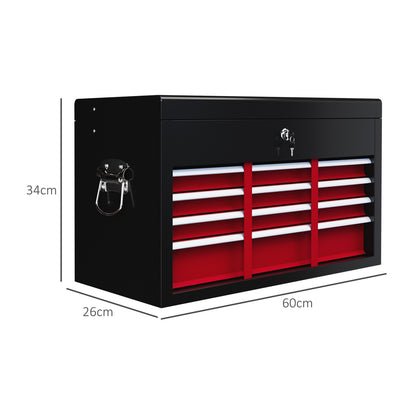 Tool Chest, Tool Box without Tools, with 6 Drawers, Lock, Tool Storage Box with Handle, Toolbox, Steel, Red+Black, 60 x 26 x 34 cm