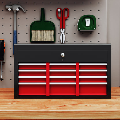 Tool Chest, Tool Box without Tools, with 6 Drawers, Lock, Tool Storage Box with Handle, Toolbox, Steel, Red+Black, 60 x 26 x 34 cm