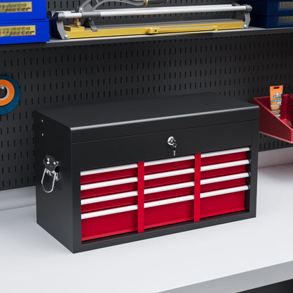 Tool Chest, Tool Box without Tools, with 6 Drawers, Lock, Tool Storage Box with Handle, Toolbox, Steel, Red+Black, 60 x 26 x 34 cm