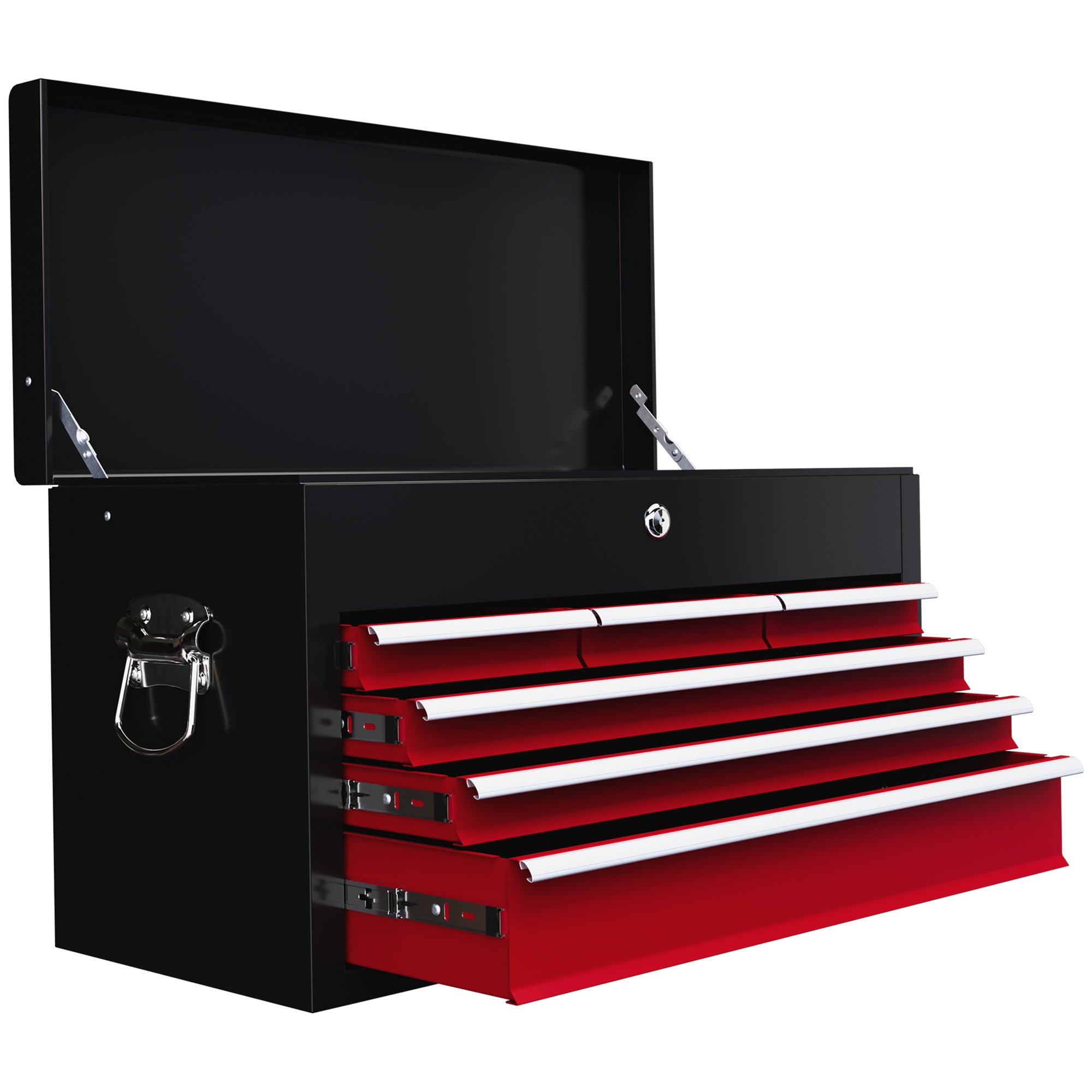 Tool Chest, Tool Box without Tools, with 6 Drawers, Lock, Tool Storage Box with Handle, Toolbox, Steel, Red+Black, 60 x 26 x 34 cm
