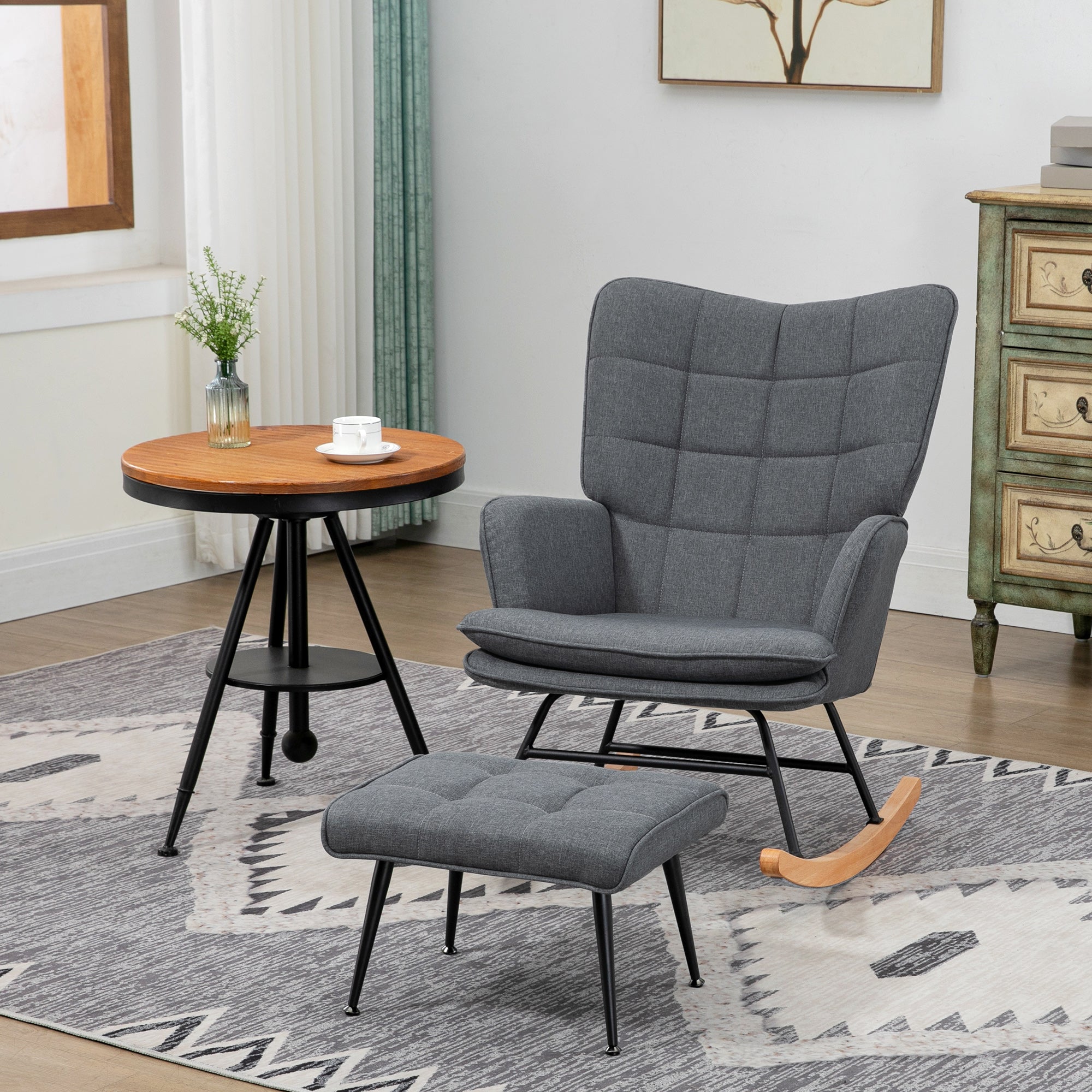 Rocking Chair Rocking Chair with Ottoman, Armchair, Nursing Chair with Linen Look, Rocking Chair up to 130 kg Capacity for Bedroom, Living Room, Gray