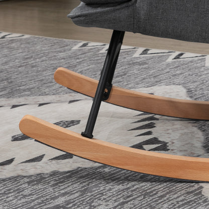 Schaukelstuhl Schwingsessel mit Hocker, Armlehnsessel, Sessel mit Leinenoptik, Schaukelsessel bis 130 kg Belastbarkeit für Schlafzimmer, Wohnzimmer, Grau